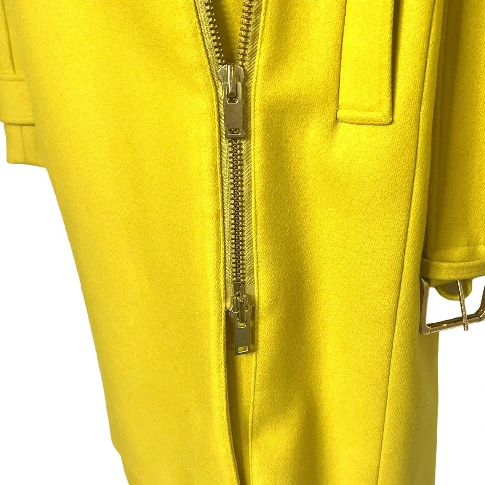 J.CREW GOLD MELTON WOOL ASYMMETRICAL ZIP FRONT BELTED TRENCH COAT SIZE 8 - Picture 8 of 13